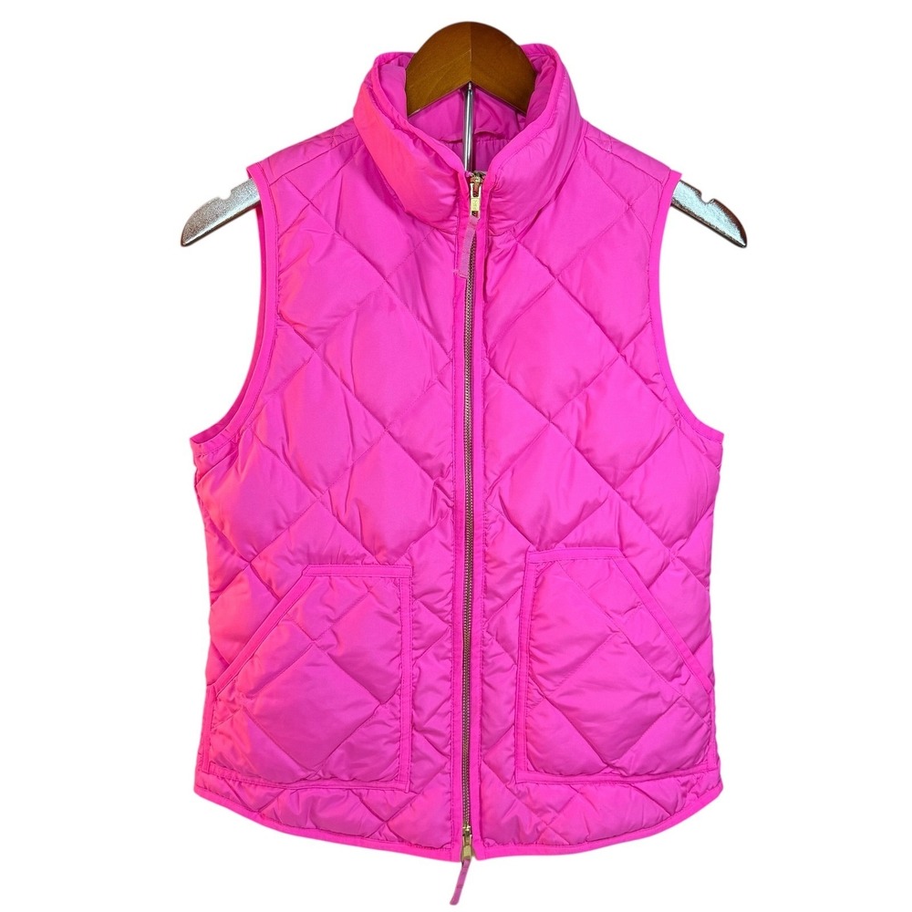 J.Crew Womens XS Hot Pink Quilted Excursion Puffer Vest Diamond Zip Preppy